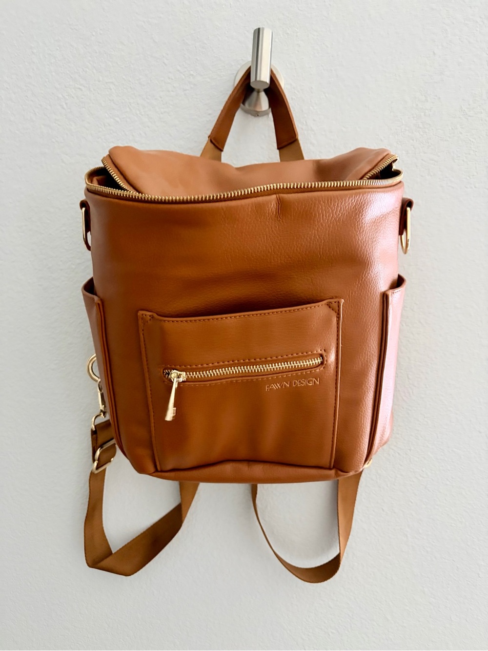 Fawn Design Small Tan Backpack with Gold Hardware